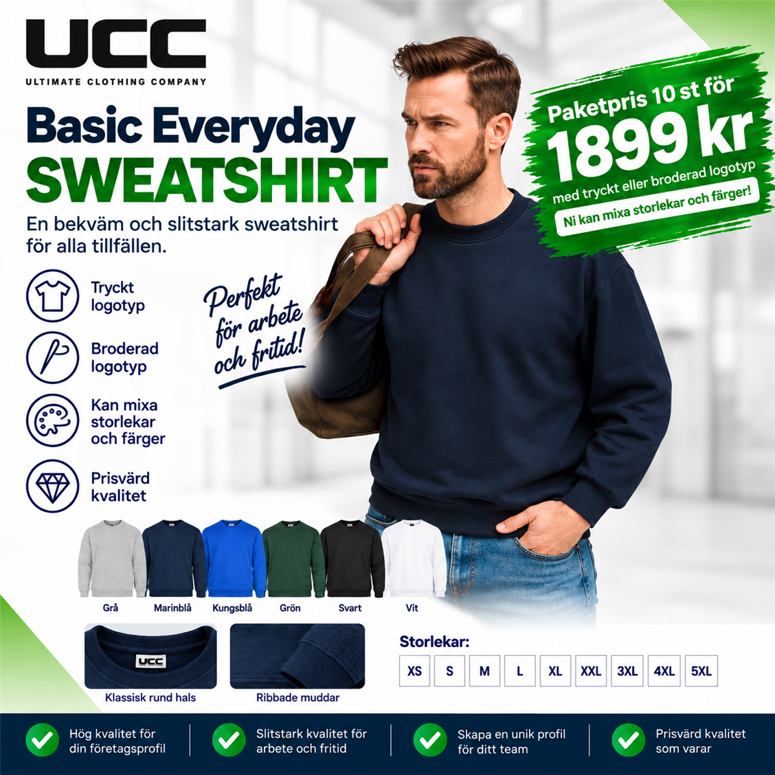 10 st Basic Everyday Sweatshirts med egen logotyp 